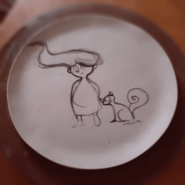 Assiette fille chat